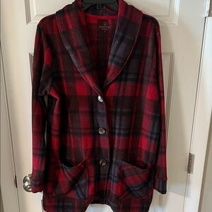 Cuddl Duds Red and Black Plaid Teddy Jacket Size Large